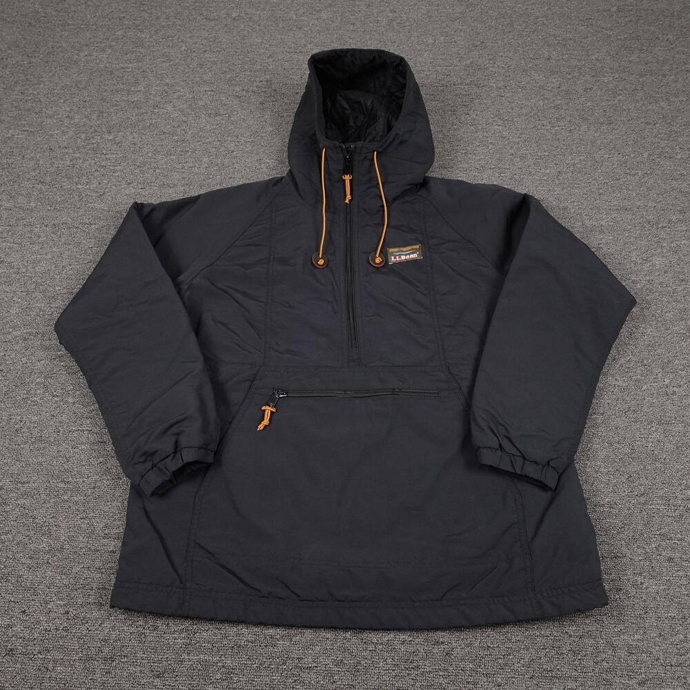 L.L.Bean Anorak Jacket Womens Small Black Primaloft Hooded 1/2 Zip Insulated
